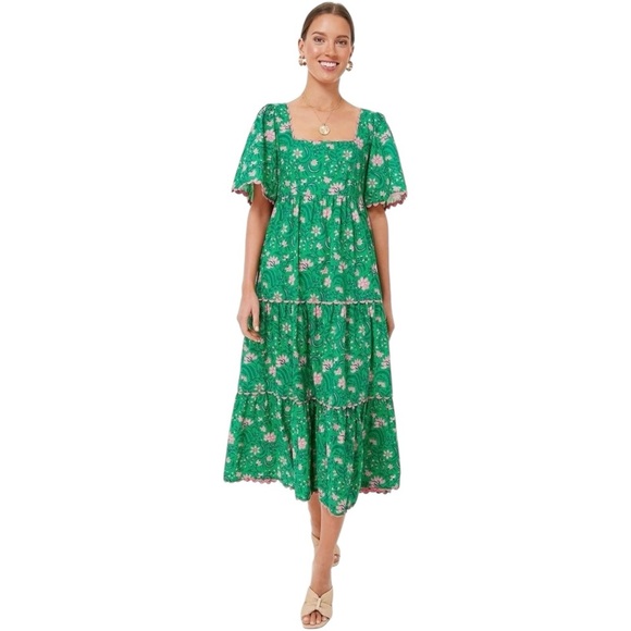 TUCKERNUCKPINK CITY PRINTS Forest Rose Maisie Maxi Dress Cotton Pink Green XS